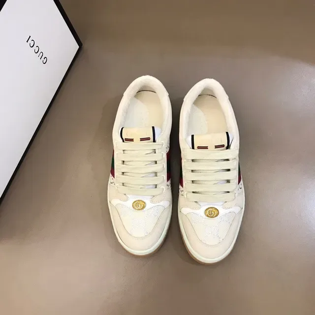 Gucci Beige Pink Low-Top Monogram Leather Lifestyle Sneakers 2