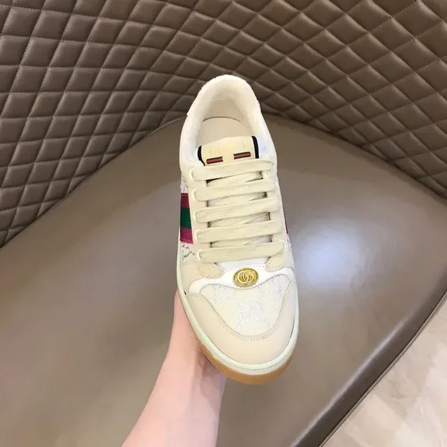 Gucci Beige Pink Low-Top Monogram Leather Lifestyle Sneakers 4