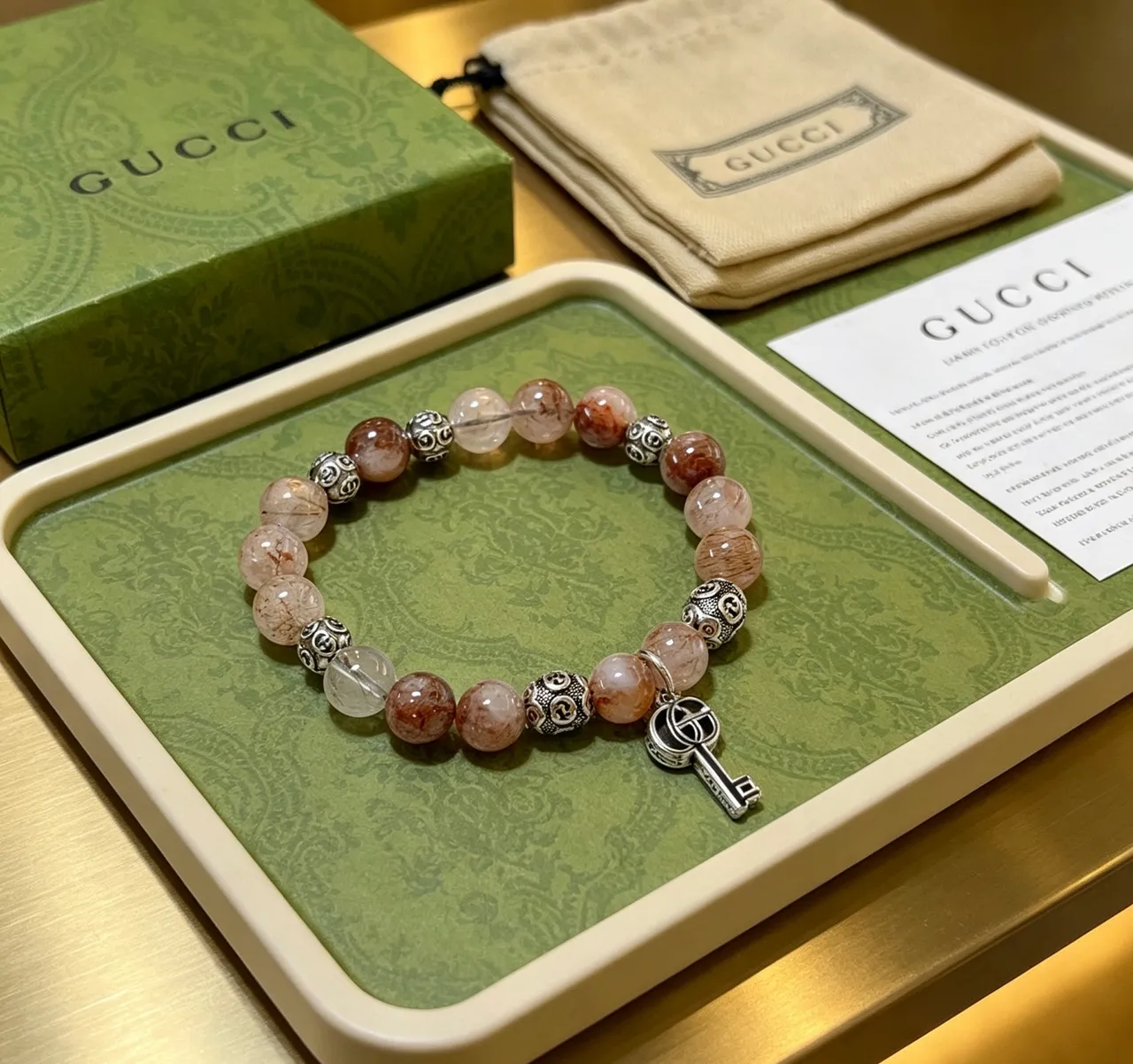 Gucci Beige Silver Beaded Stretch Bracelet 3