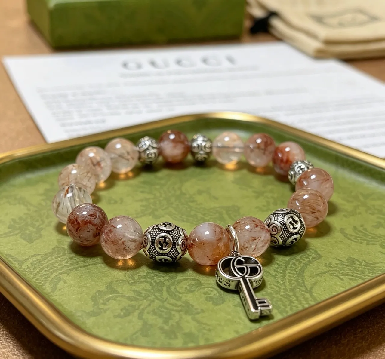 Gucci Beige Silver Beaded Stretch Bracelet 5