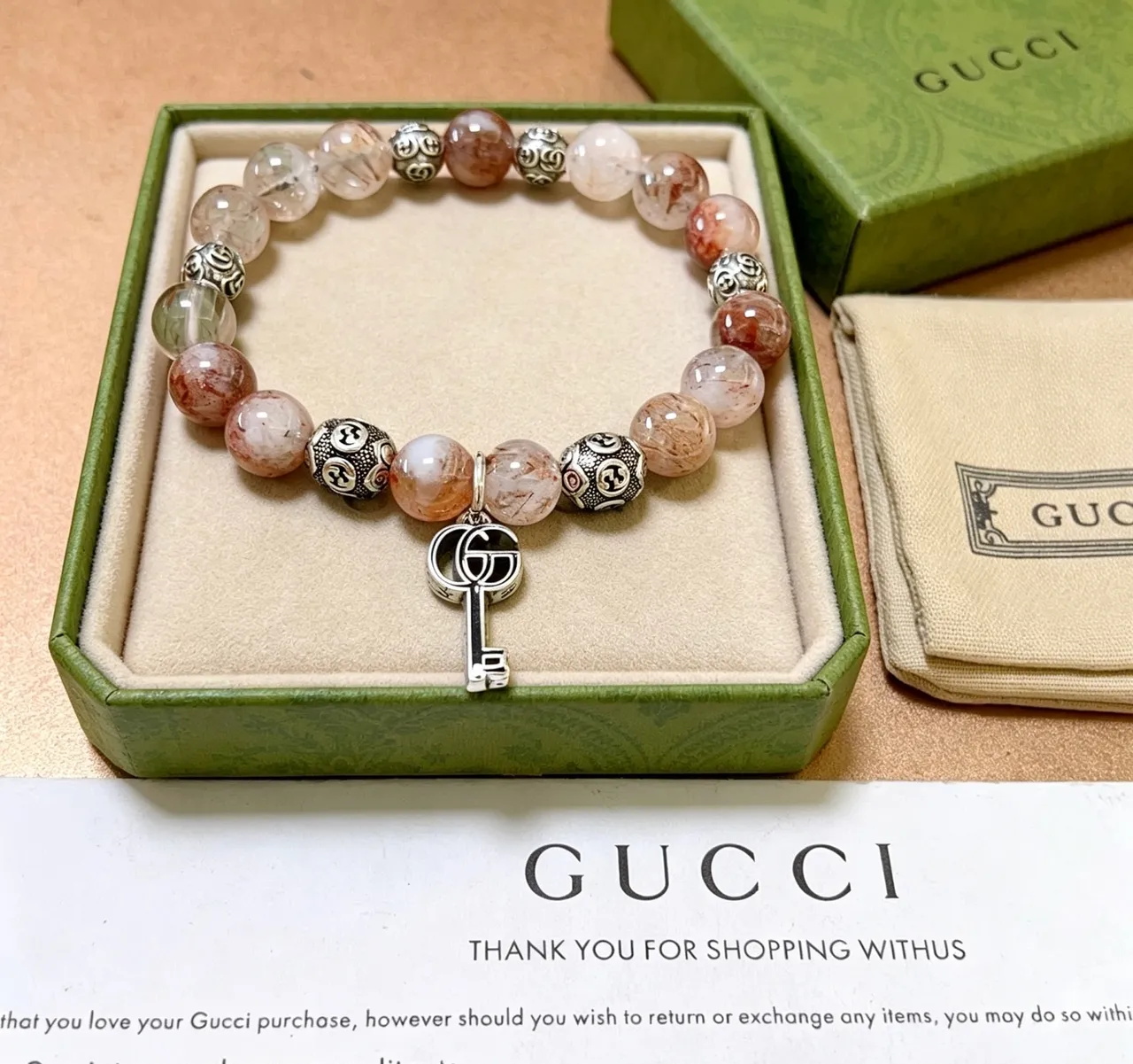 Gucci Beige Silver Beaded Stretch Bracelet 7