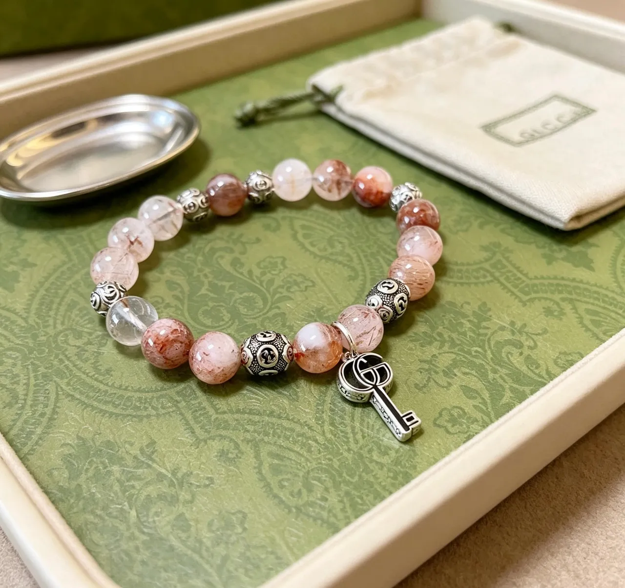 Gucci Beige Silver Beaded Stretch Bracelet 8