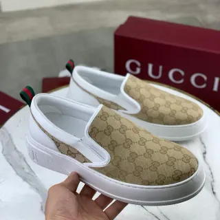 Gucci 米色 白色 GG Monogram 帆布 橡胶 平台 鞋底 乐福鞋
