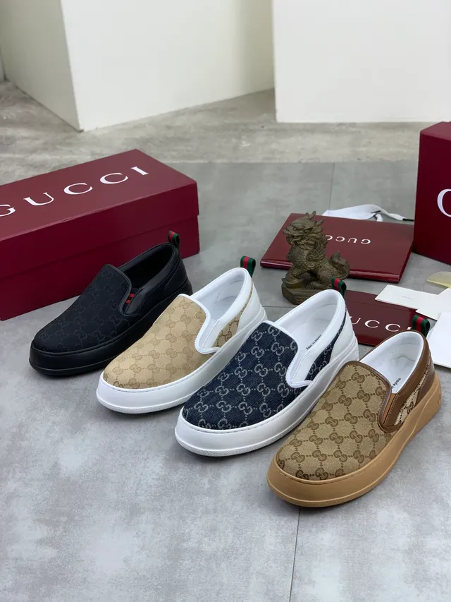 Gucci Beige White GG Monogram Canvas Rubber Platform Sole Loafer 2