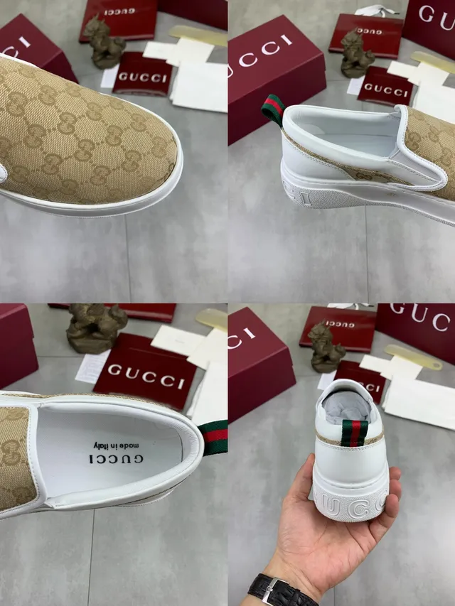 Gucci Beige White GG Monogram Canvas Rubber Platform Sole Loafer 3