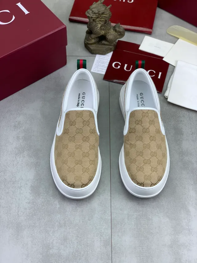 Gucci Beige White GG Monogram Canvas Rubber Platform Sole Loafer 4