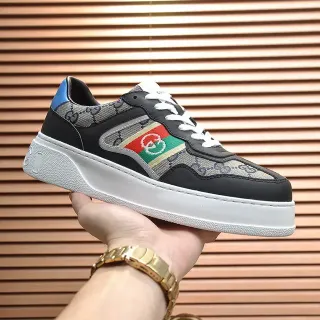 Gucci Black Beige Platform Sole GG Monogram Canvas Lifestyle Sneakers