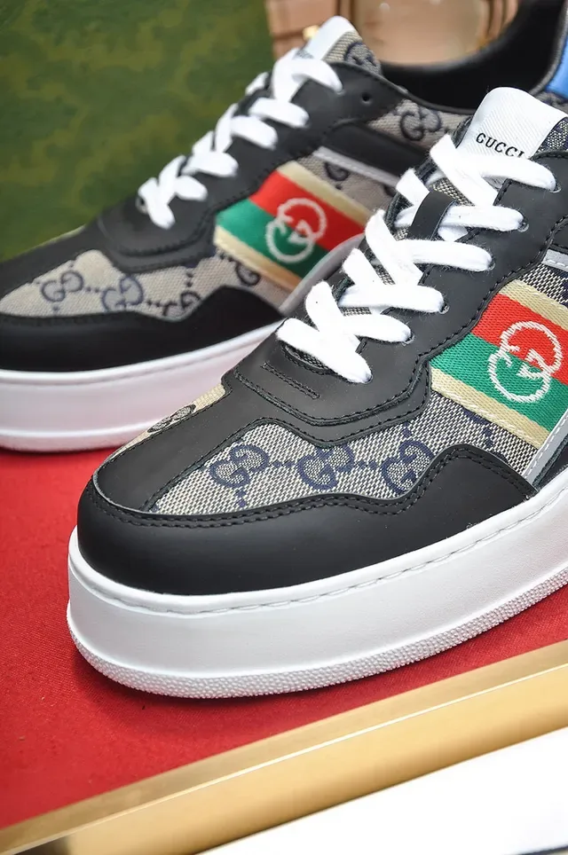 Gucci Black Beige Platform Sole GG Monogram Canvas Lifestyle Sneakers 3