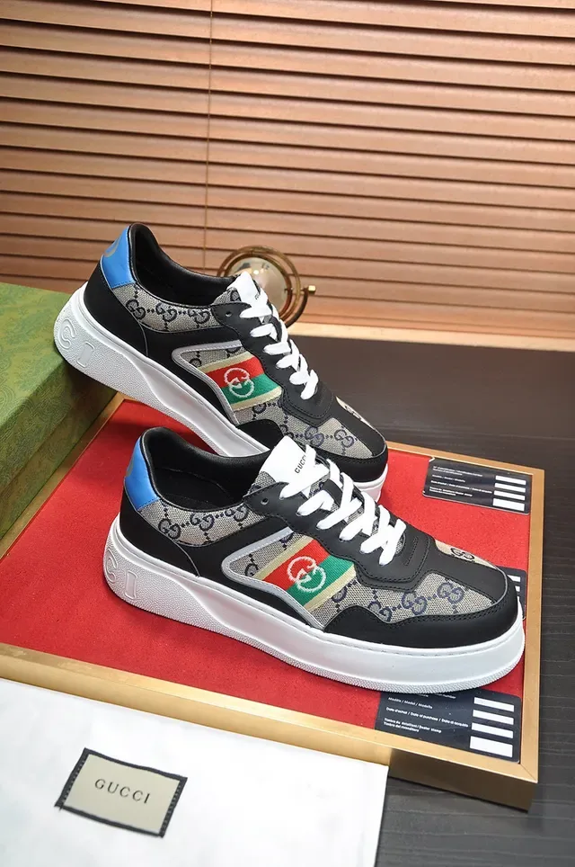 Gucci Black Beige Platform Sole GG Monogram Canvas Lifestyle Sneakers 5