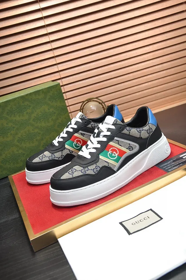 Gucci Black Beige Platform Sole GG Monogram Canvas Lifestyle Sneakers 7