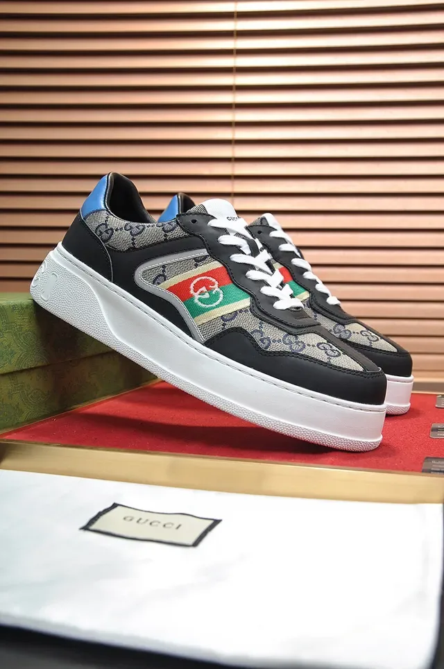 Gucci Black Beige Platform Sole GG Monogram Canvas Lifestyle Sneakers 8