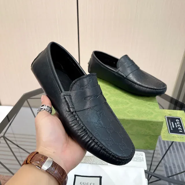 Gucci Black Embossed GG Monogram Penny Strap Loafer 4