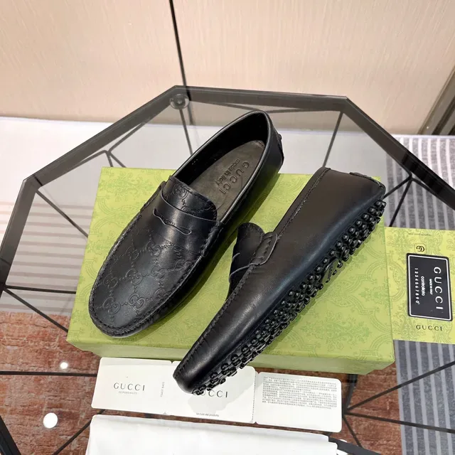 Gucci Black Embossed GG Monogram Penny Strap Loafer 6