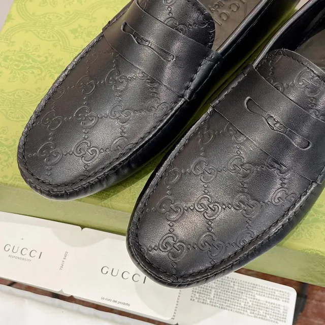 Gucci Black Embossed GG Monogram Penny Strap Loafer 7