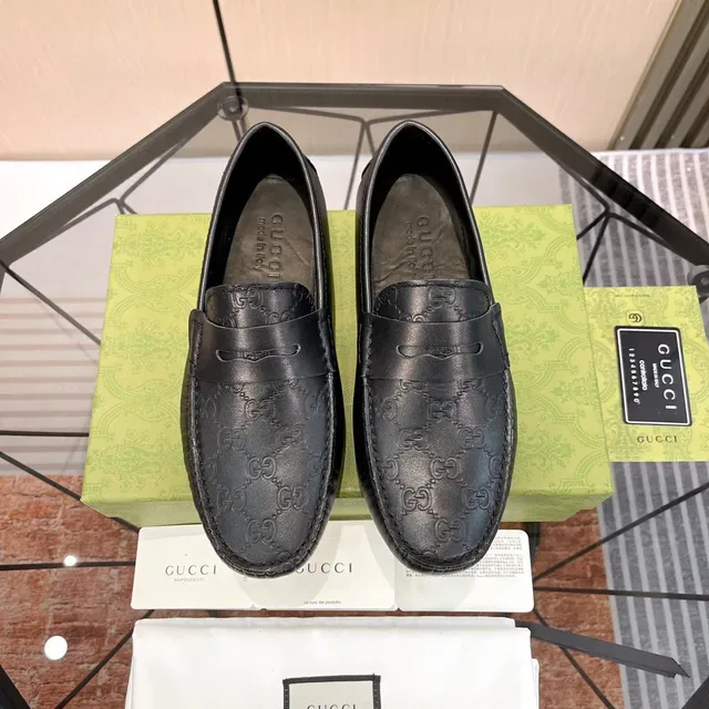 Gucci Black Embossed GG Monogram Penny Strap Loafer 8