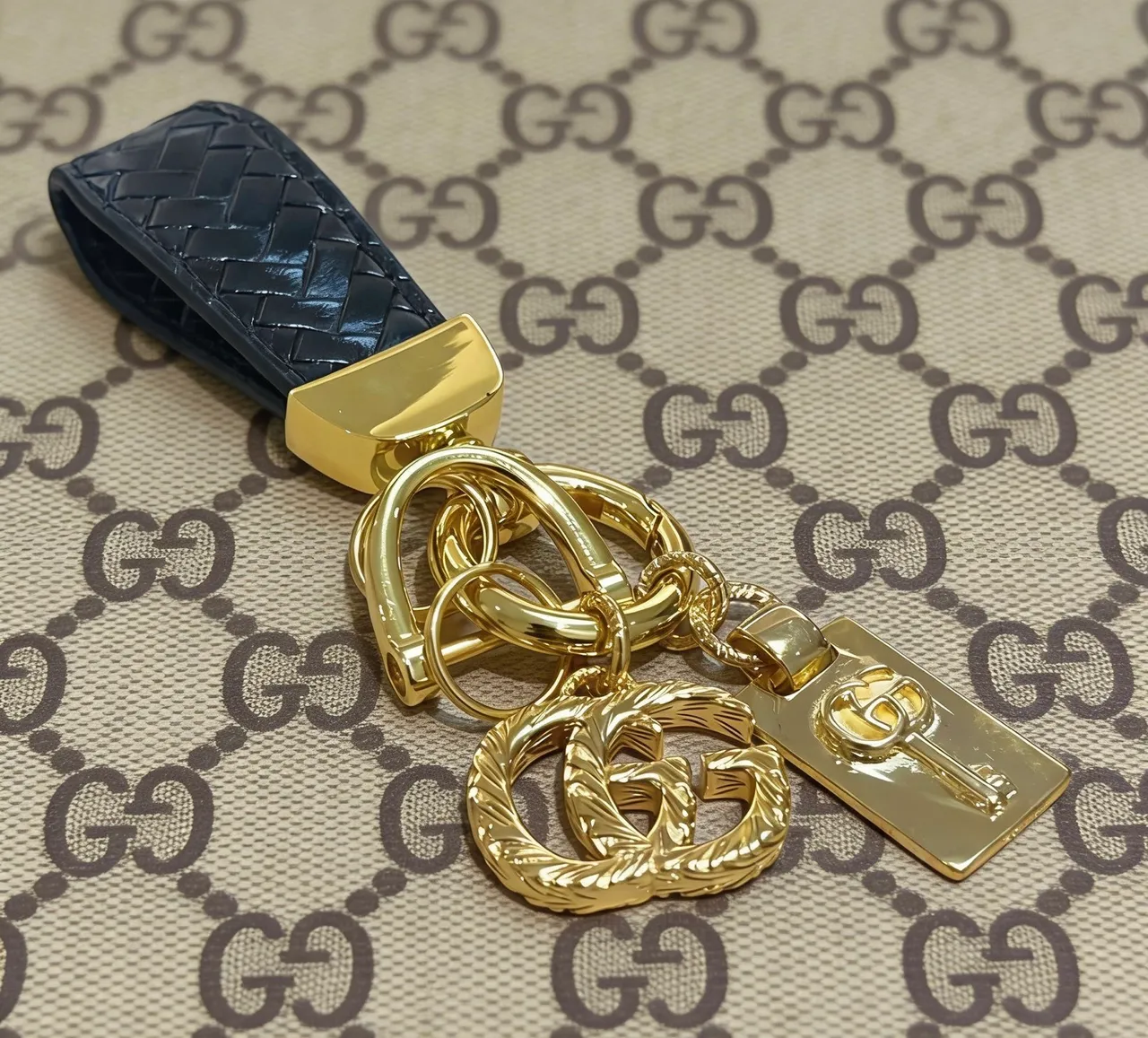 Gucci Black Gold Woven Leather Hardware Handbag 5