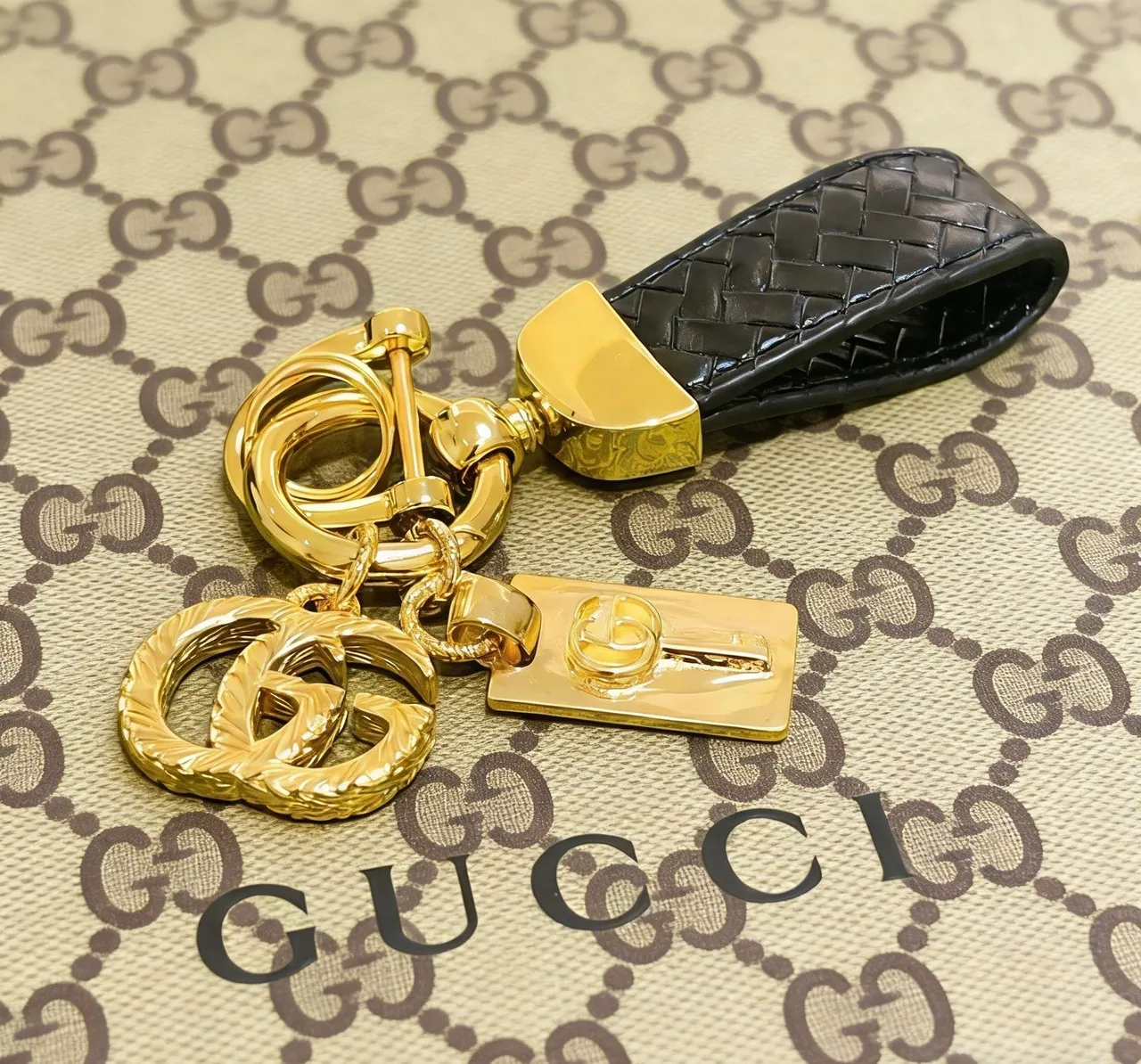 Gucci Black Gold Woven Leather Hardware Handbag 6