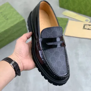 Gucci Black Gray Penny GG Monogram Canvas Loafer