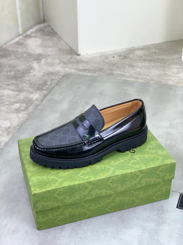 Gucci Noir Gris Penny GG Monogram Canvas Loafer 5
