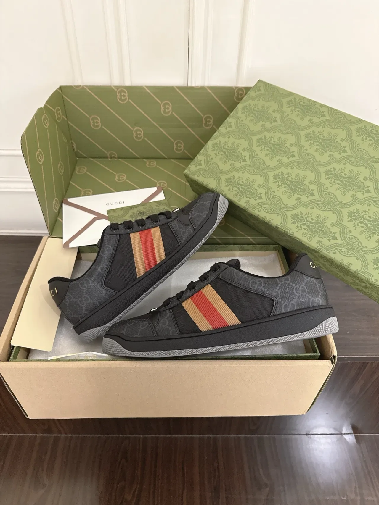 Gucci Black Multicolor Monogram Canvas Web Stripe Detail Lifestyle Sneakers 2
