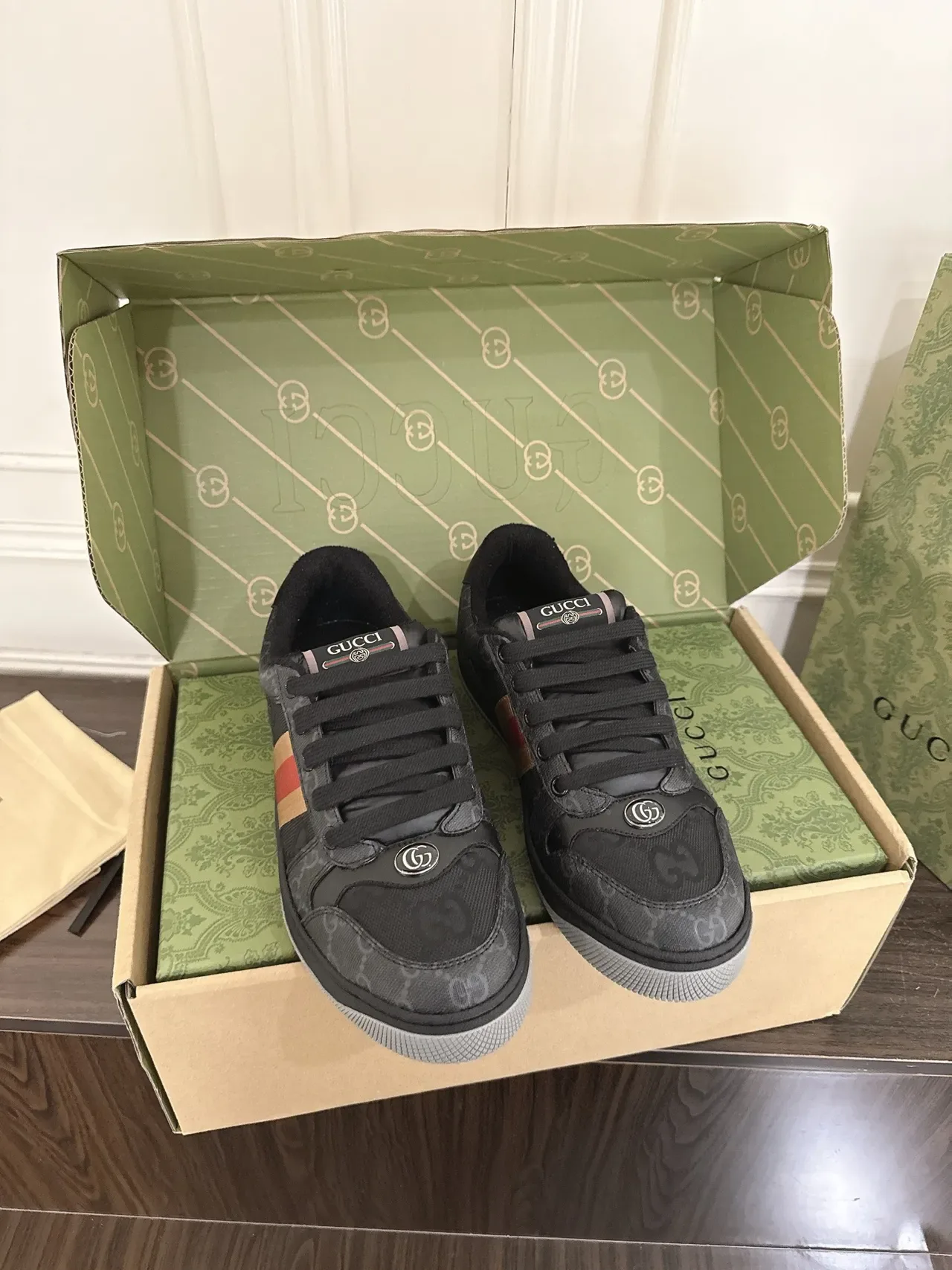 Gucci Black Multicolor Monogram Canvas Web Stripe Detail Lifestyle Sneakers 6