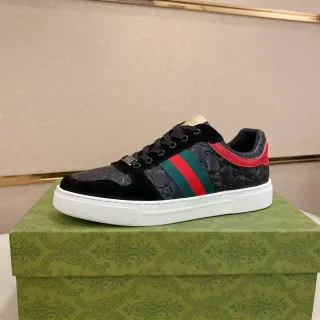 Gucci أسود أحمر GG-مطبوخ جلد سويد كاب تو أسلوب حياة سنيكرز