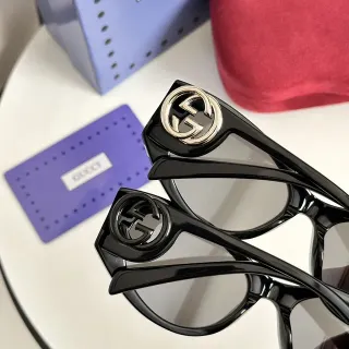 Gucci 黑色银色方框醋酸太阳镜