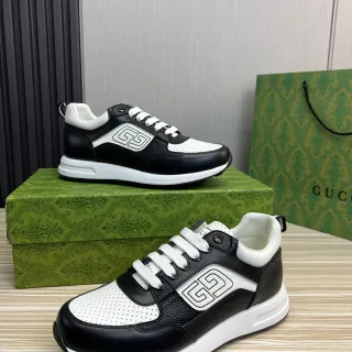 Gucci Black White Interlocking GG Logo Panel Perforated Toe Cap Lifestyle Sneakers