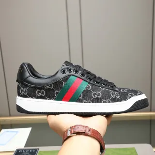 Gucci Black White Monogrammed Canvas Upper Leather Heel Tab Lifestyle Sneakers