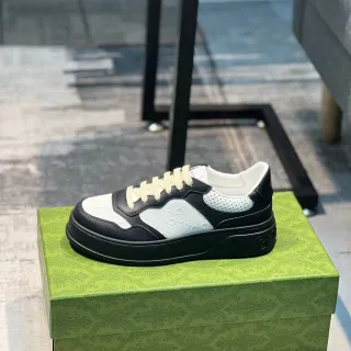 Gucci Black White Platform Sole Perforated G-Motif Panels Lifestyle Sneakers