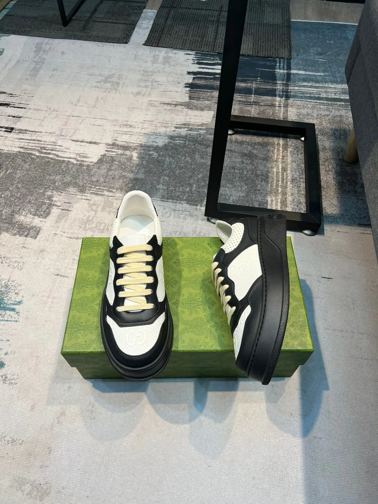 Gucci Black White Platform Sole Perforated G-Motif Panels Lifestyle Sneakers 5