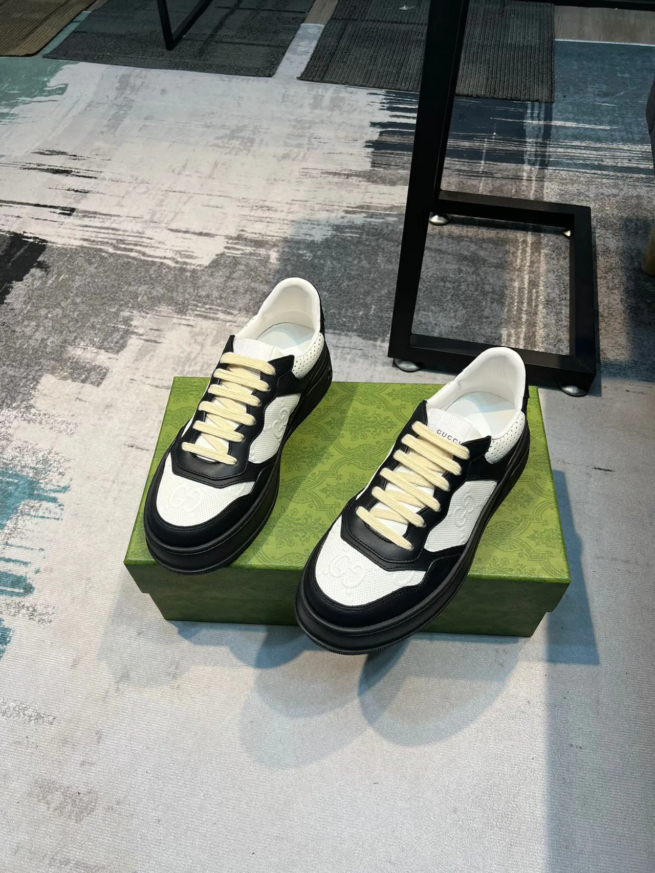 Gucci Black White Platform Sole Perforated G-Motif Panels Lifestyle Sneakers 6