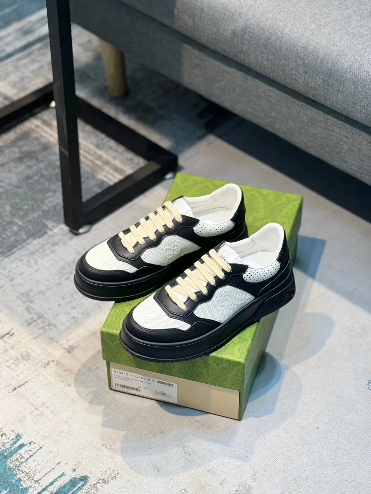 Gucci Black White Platform Sole Perforated G-Motif Panels Lifestyle Sneakers 8