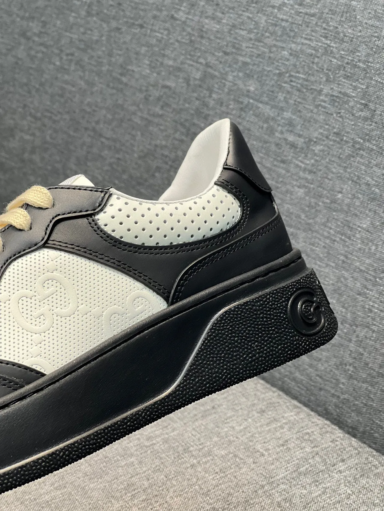 Gucci Black White Platform Sole Perforated G-Motif Panels Lifestyle Sneakers 9