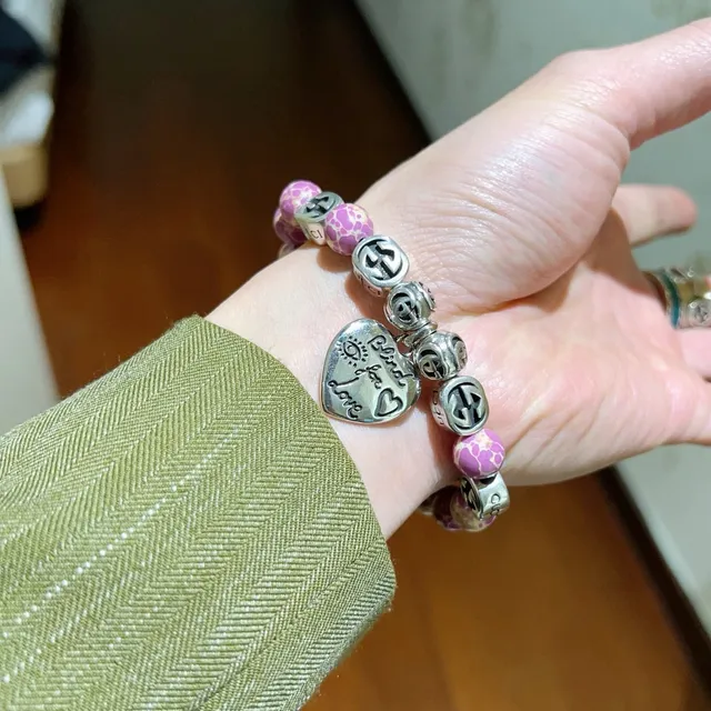 Gucci Blind for Love Purple Marbled Bead and Silver Charm Bracelet 7