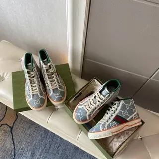 Gucci Blue Green High-Top GG Monogram Canvas Lifestyle Sneakers