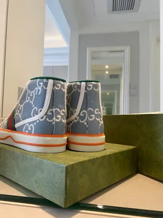 Gucci Blue Green High-Top GG Monogram Canvas Lifestyle Sneakers 3