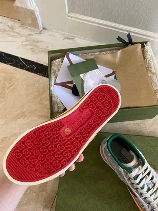 Gucci Blue Green High-Top GG Monogram Canvas Lifestyle Sneakers 5