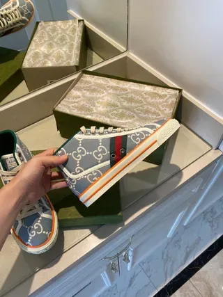 Gucci Blue Green High-Top GG Monogram Canvas Lifestyle Sneakers 9