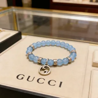 Gucci Blue Silver Beaded Interlocking G Pendant Bracelet