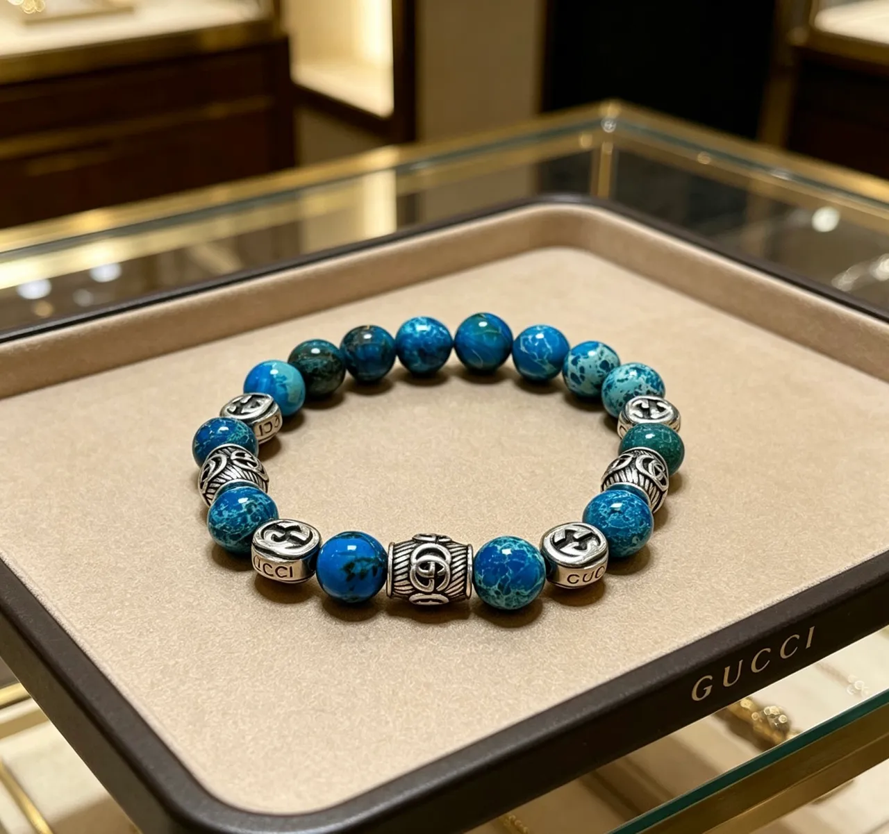 Gucci Pulseira azul e prata com miçangas e acentos metálicos 3