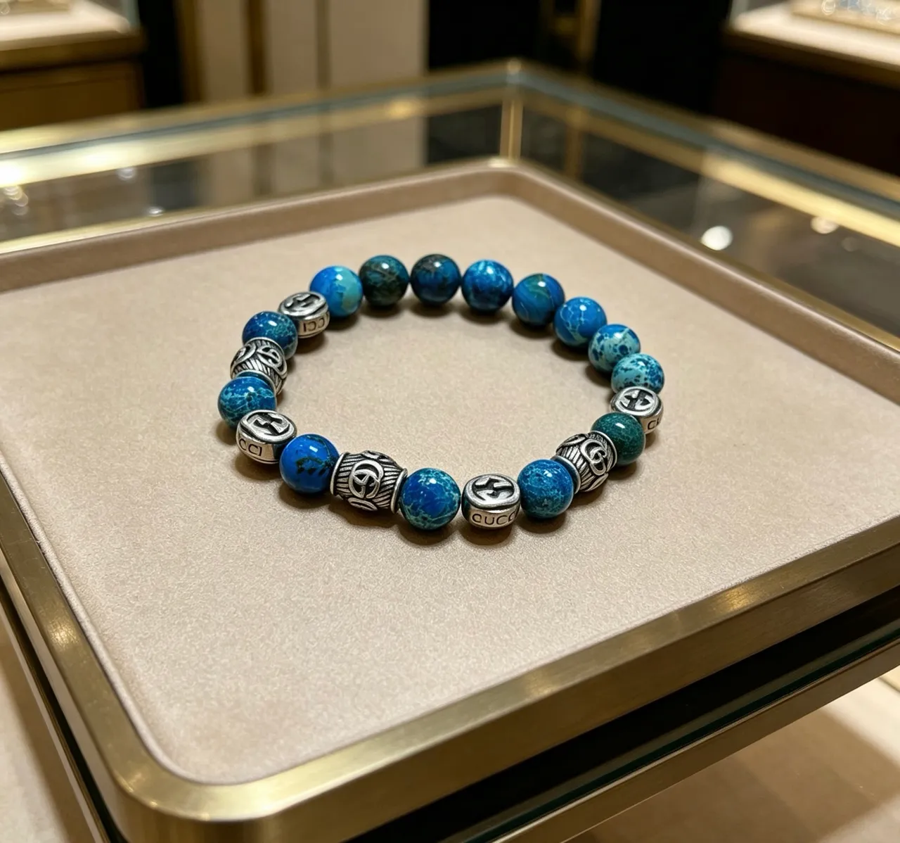 Gucci Pulseira azul e prata com miçangas e acentos metálicos 5