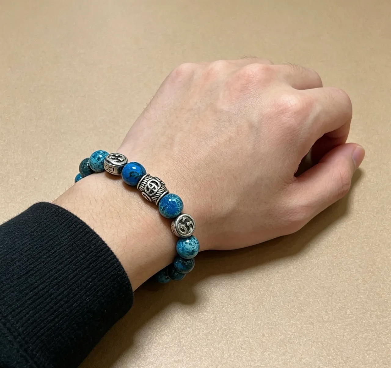 Gucci Pulseira azul e prata com miçangas e acentos metálicos 6