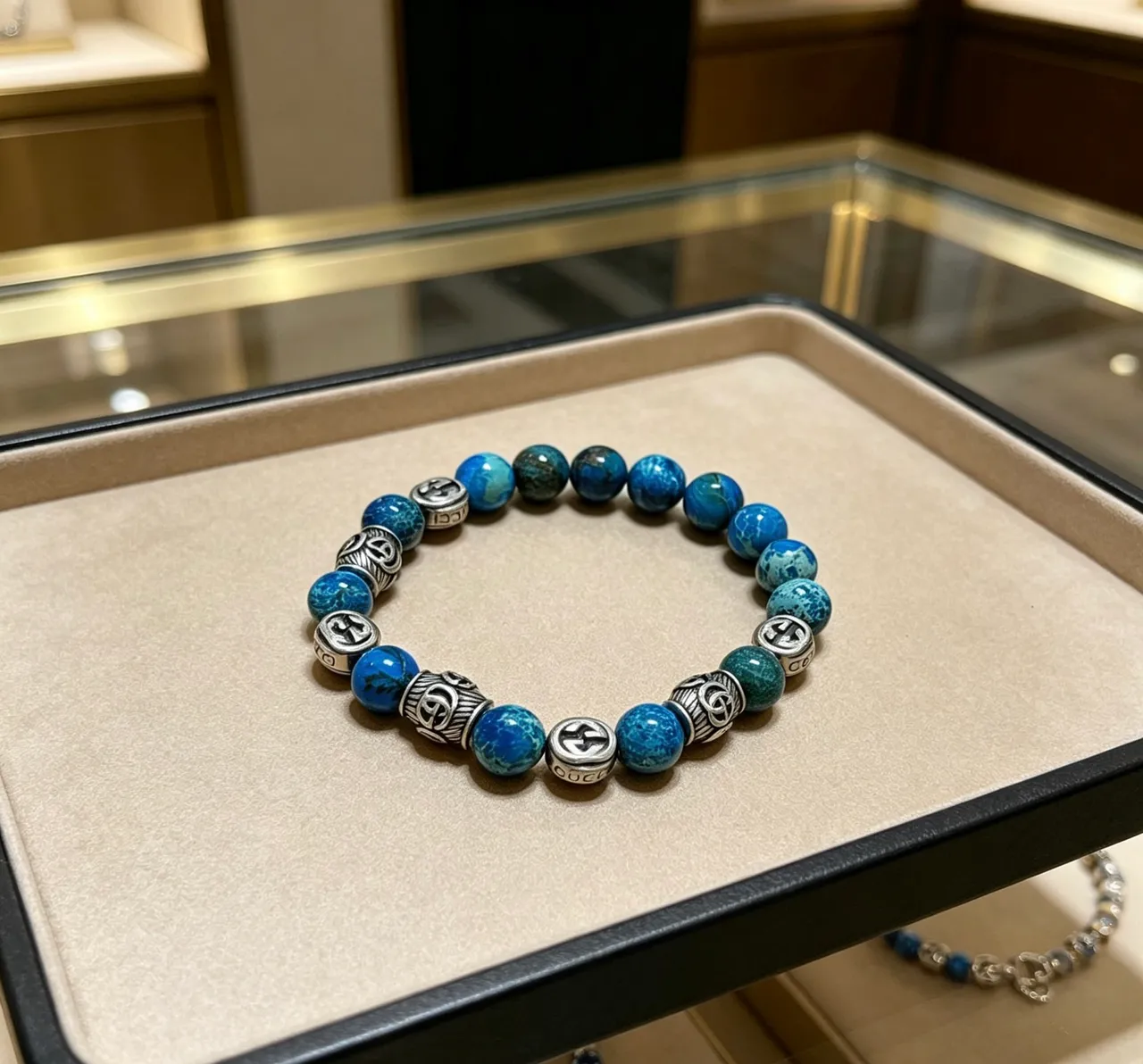 Gucci Pulseira azul e prata com miçangas e acentos metálicos 7