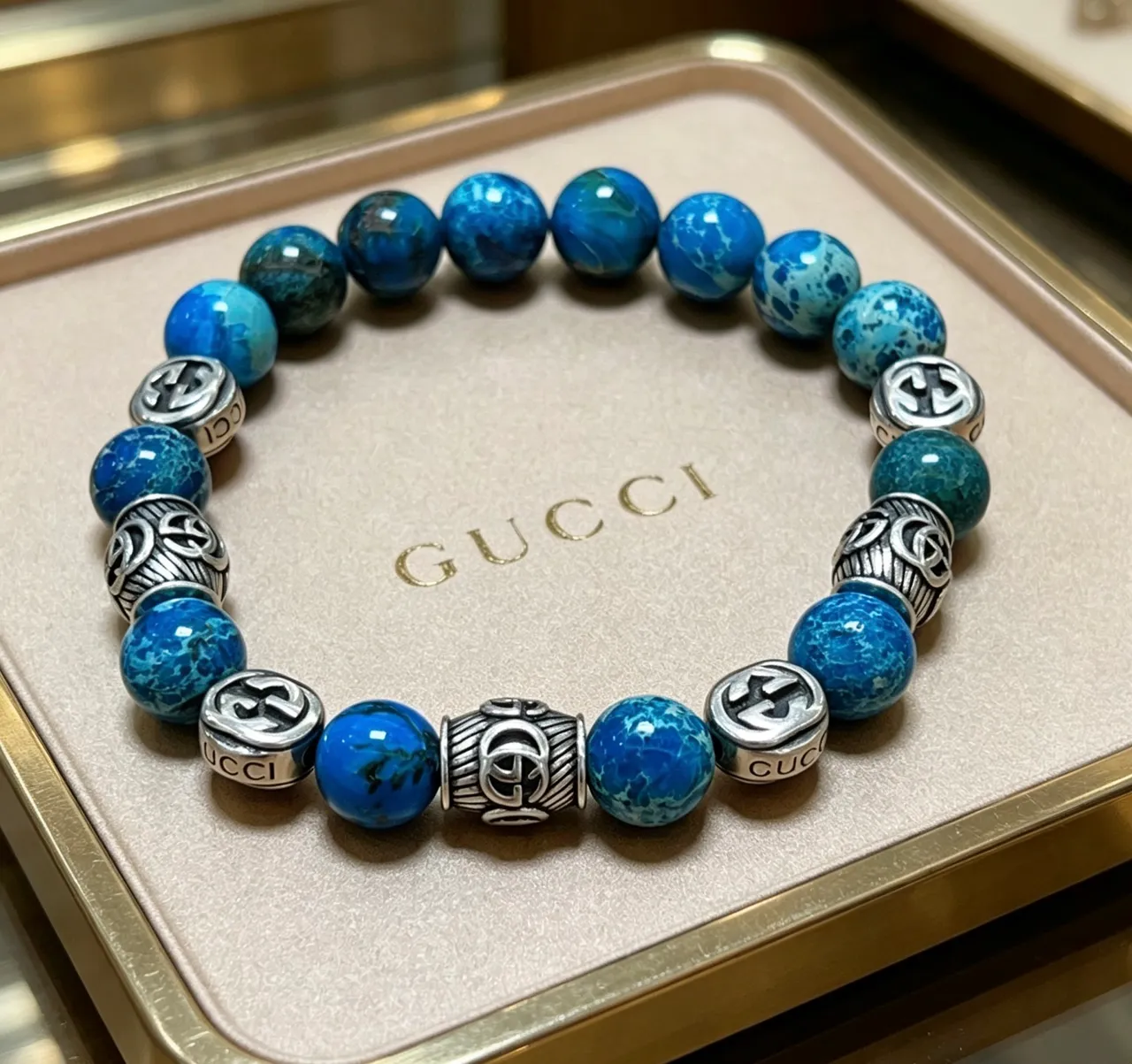 Gucci Pulseira azul e prata com miçangas e acentos metálicos 9