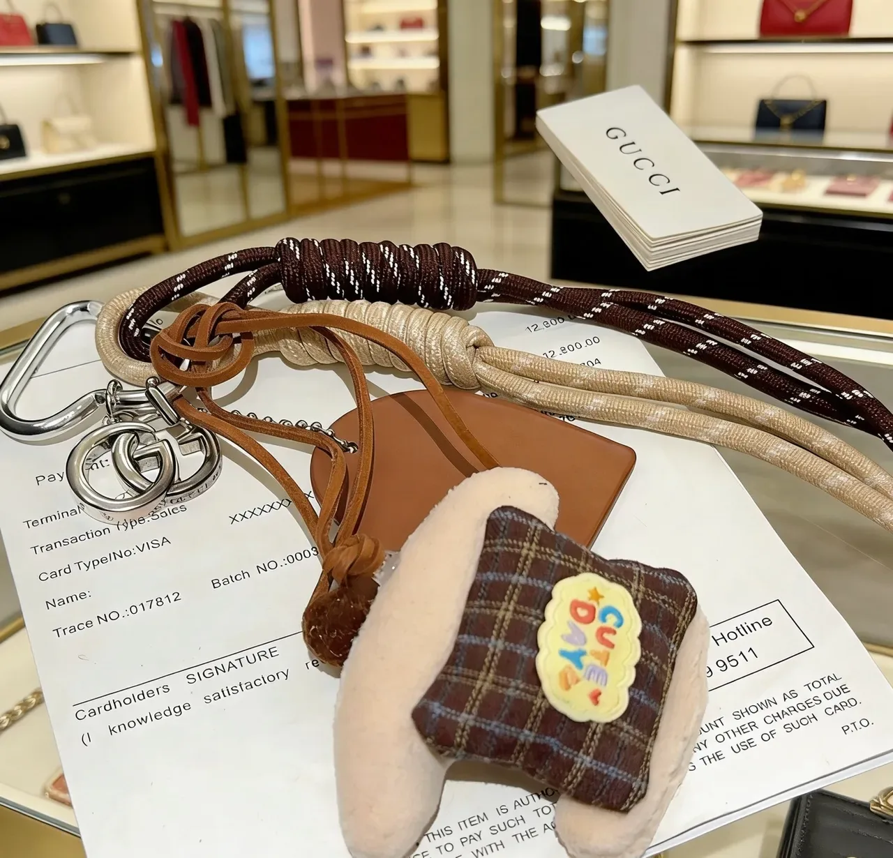Gucci Brown Beige Interlocking GG Logo Braided Rope Jewelry 4