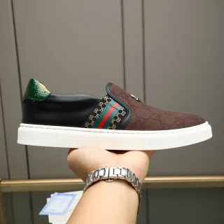 Gucci Brown Green Slip-On GG Monogram Canvas Lifestyle Sneakers