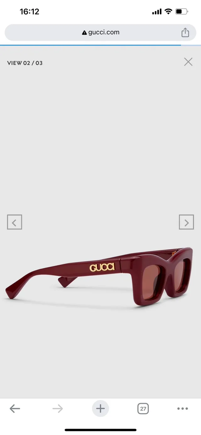 Gucci Cat-Eye Burgundy Gold Rectangular Thick Acetate Frame Sunglasses 2