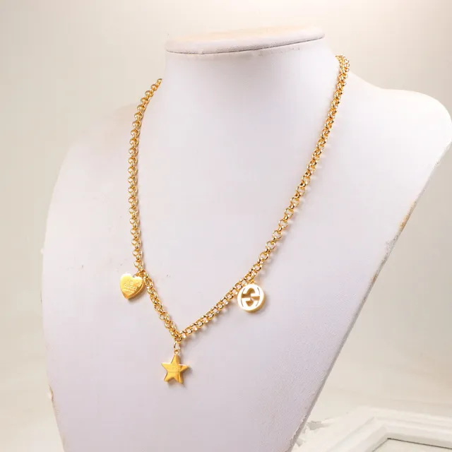 Gucci Charm Necklace Silver Gold Chain-Link Pendant Necklace 3