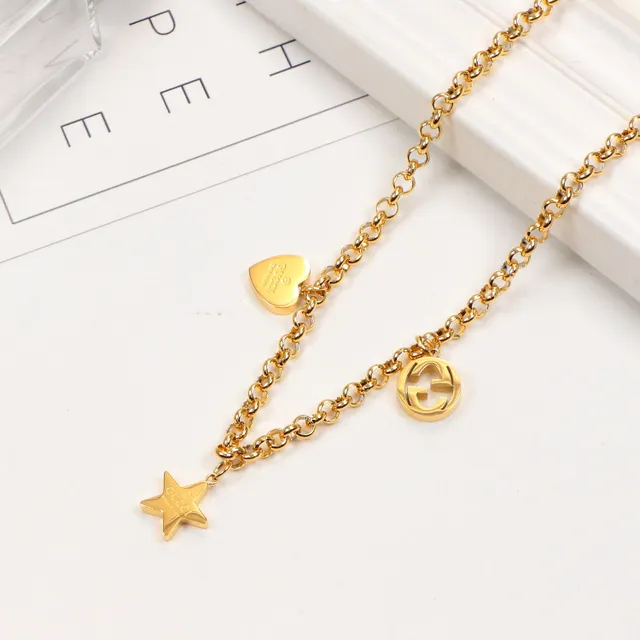 Gucci Charm Necklace Silver Gold Chain-Link Pendant Necklace 4